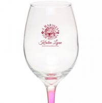 4 Marines For History wine glasses, pink stem and maroon logo