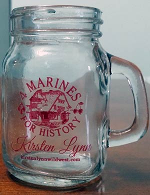 4 Marines For History  mason jar shot glass, clear with maroon logo
